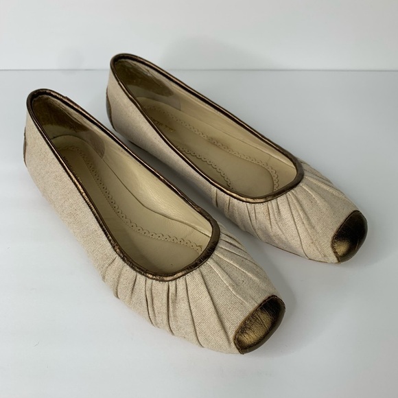 All Black Wheat Fabric Bronze Leather Flat Shoes - Picture 6 of 13